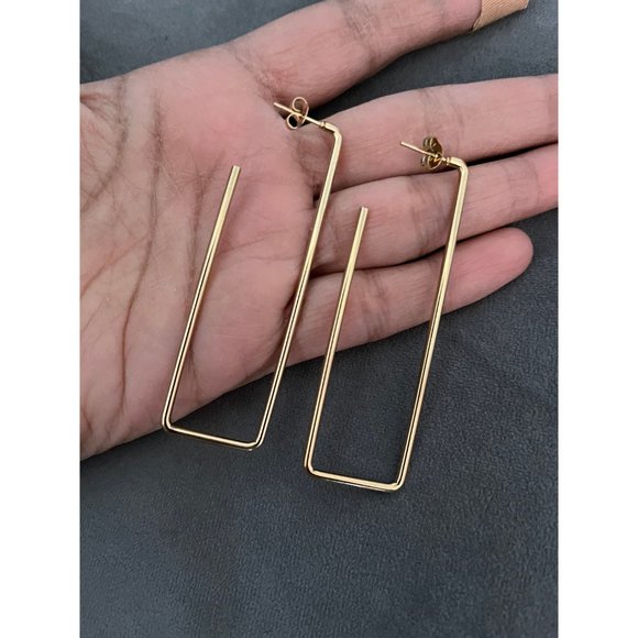 Large gold hoop earrings big chunky square rectangle  gold hoop earrings - Picture 2 of 8